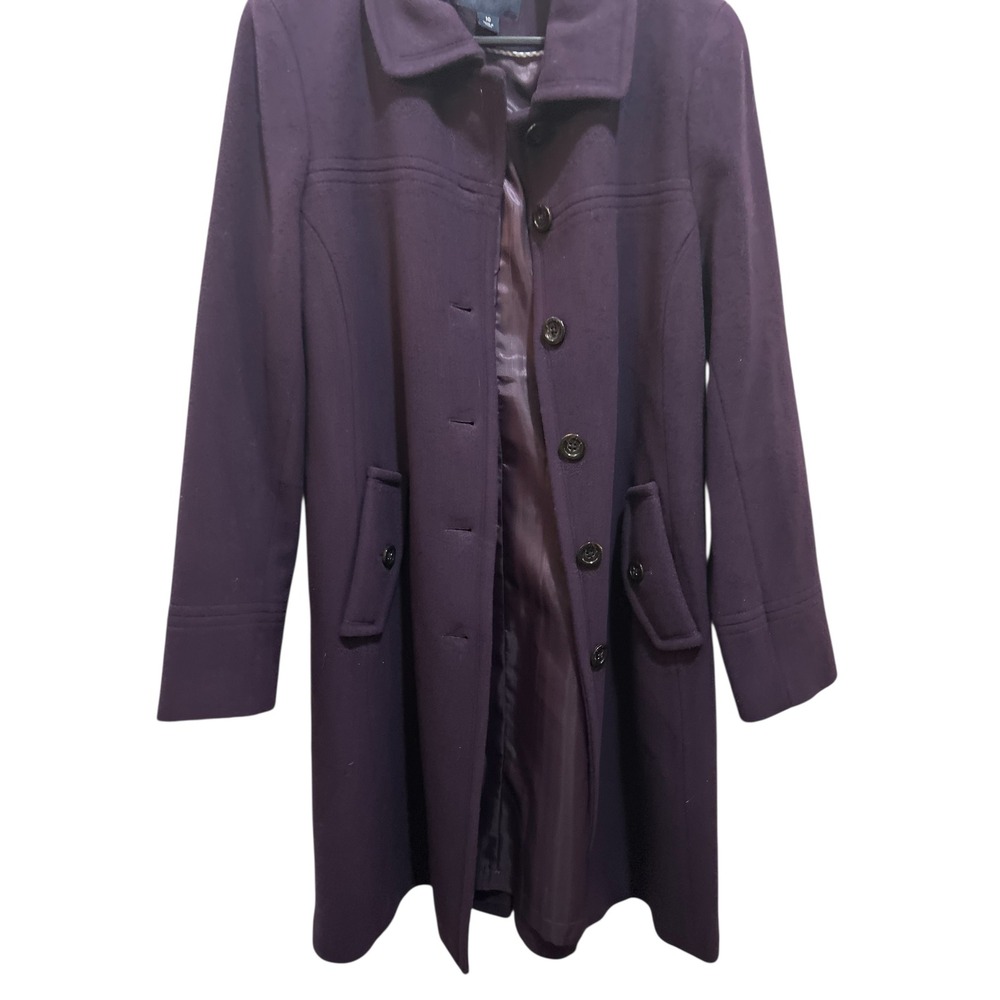Lands End Womens Purple Wool Blend Coat Size 10 Button Front Long Sleeve Pockets